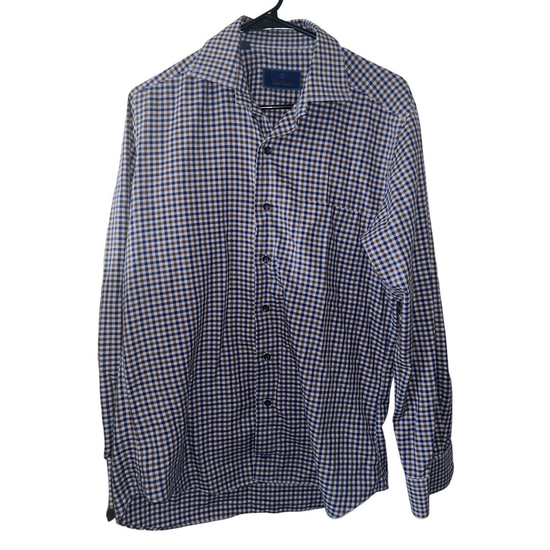 David Donahue blue and brown long sleeve button up collared shirt Size