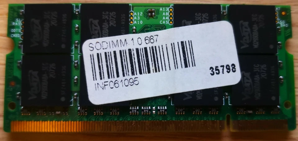 Memoria Ram SODIMM 200 PIN DDR2 1GB PC2-5300 667MHz ECC VDATA M2GVD5G3I4436I1C52 - Immagine 2 di 2