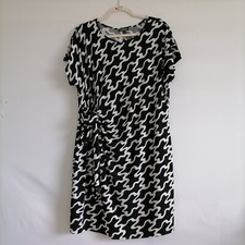 Forever Womens Black White Short Sleeve Cinched Waist Printed Shift Dress Sz 1X