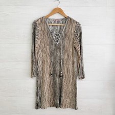 Calypso St. Barth Black gold metallic ribbed knit sweater dress lace-up, S