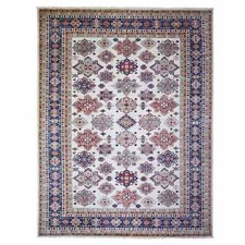 9'2"x11'10" Smoky White Wool Hand Knotted Afghan Super Kazak Oriental Rug R74551