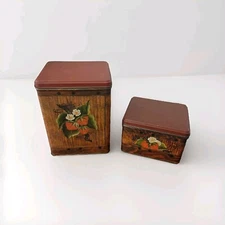 Set Of 2 Vintage Kitchen Mid-century J.L. Clark Srawberry Tin Canister 