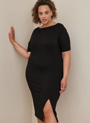 Torrid New Black Bodycon Midi Dress Slit Soft Stretch Short Sleeve Plus Size  1X | eBay