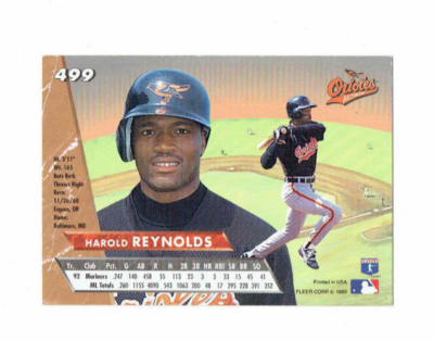 Harold Reynolds Baltimore Orioles 2B #499 Fleer 1993 #Baseball