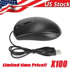 USB 2.0 Optical Wired Scroll Wheel Mouse PC Laptop Notebook Desktop Black Lot