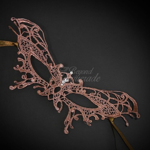 Lace Collection | Lace Masquerade Mask LM0201Rose Gold - Picture 2 of 4