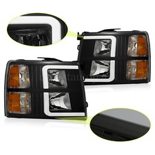 For 2007-2013 Chevy Silverado 1500 2500 Hd Black Housing Headlights With Led Drl