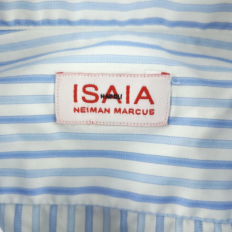 Camisa de vestir Isaia Napoli para hombre 16 1/2 azul oficina de negocios puño francés Italia Foto 4 de 4