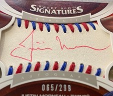 Justin Morneau 2006 Upper Deck Sweet Spot Signatures Baseball Cut Autograph /299