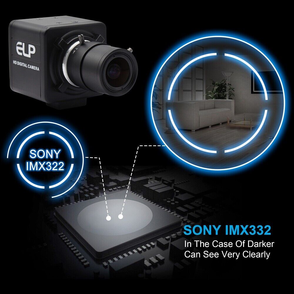 StarLight Low Light 2MP USB Camera w/ CS mount varifocal 6-60mm Lens Sony IMX322 Nowy nowy