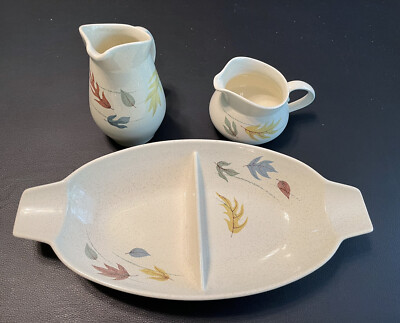 Piece Lot Franciscan Autumn Leaves Vintage Divided Plate Creamer Pitcher 