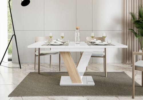 Mesa Extensible 120-160x80cm Cocina Blanco Brillo Sonoma Masiv - Imagen 7 de 8