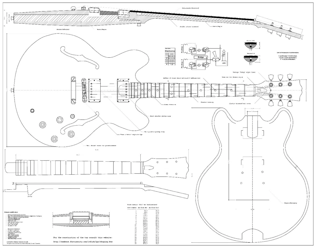 Gibson es 335 electric archtop jazz GUITAR PLANS Full scale detailed