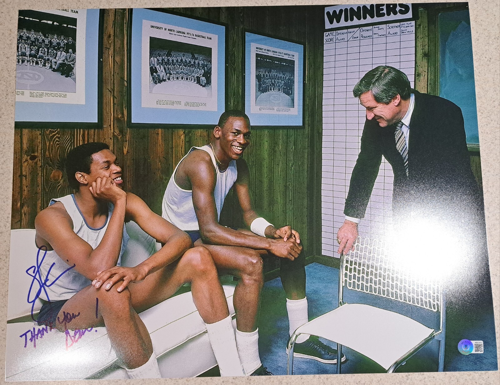 Sam Perkins Autographed Signed North Carolina Tar Heels UNC 16x20 Michael Jordan Dean Smith Beckett BAS 