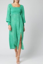 RIXO DRESS GREEN/WHITE FLORAL SHIRRED BODY SIZE XS BNWT