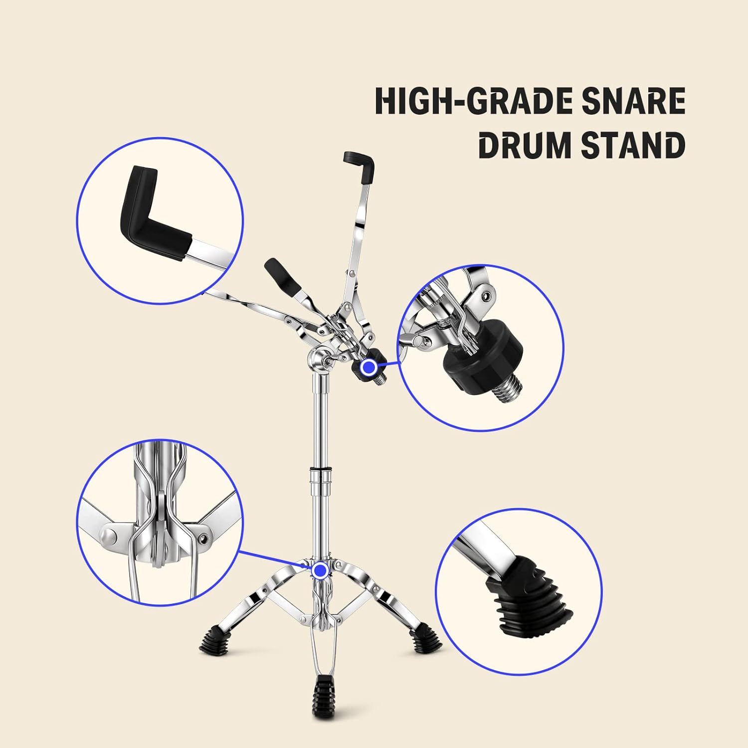 Snare Drum Stand Set with Drum Practice Pad, 12'' Double-Sided Silent Drum Pad S