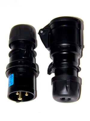16A CEE Stecker + Kupplung IP44 3-polig schwarz  Set 3p PCE 013-6x + 213-6x #324