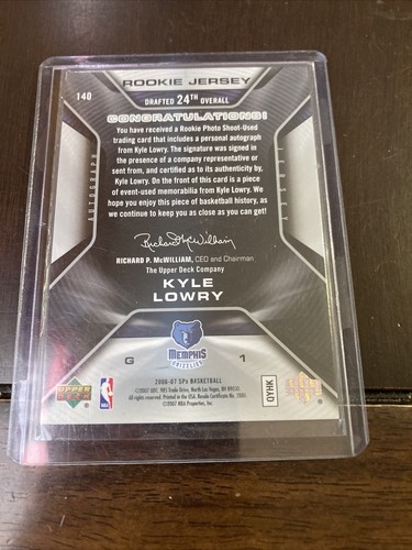 2006-07 SPx Rookie Auto Jersey /1199 Kyle Lowry #140 Rookie Auto RC - Picture 2 of 2