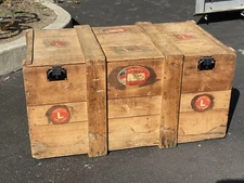 authentic Cunard White Star Queen Mary Wood steamer Trunk set Prop Table history