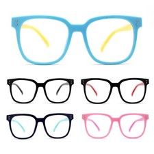 Kid Girls Flexible Rubber Hipster Horn Rim Blue Light Filter Computer Glasses