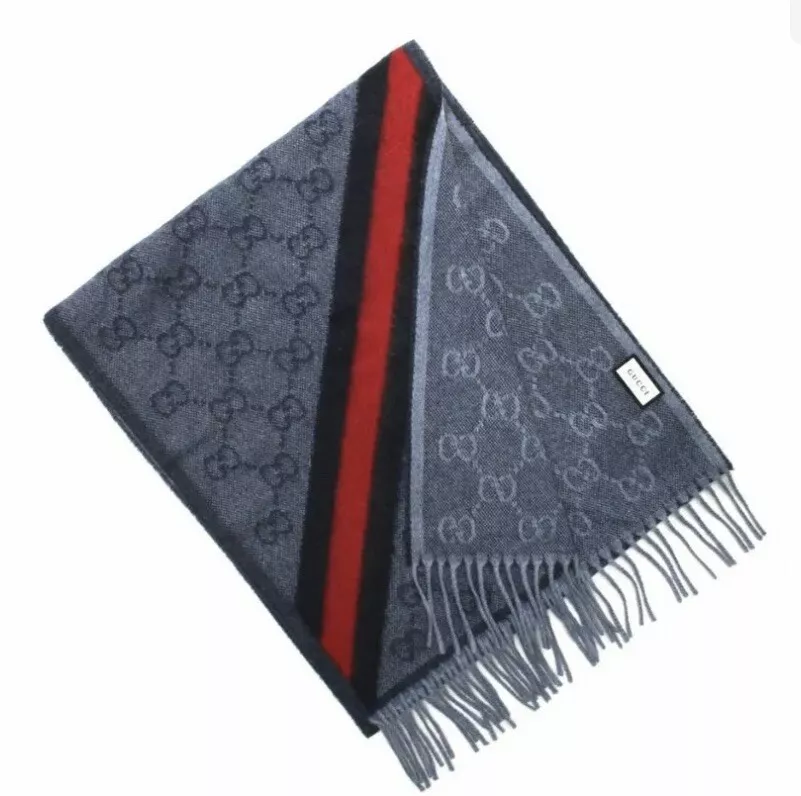Foulard bleu tissé unisexe laine Nikky alpaga monogramme neuf