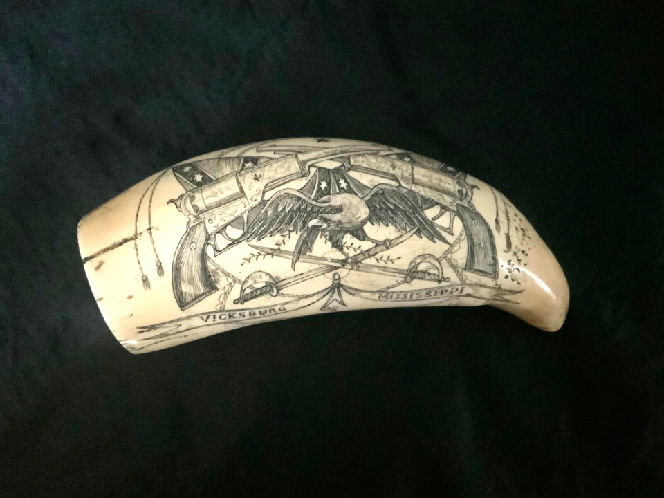 REPRODUCCIÓN CRIMSHAW RESINA DIENTE DE BALLENA VICKSBURG MISSISSIPPI GUERRA CIVIL Foto 2 de 2