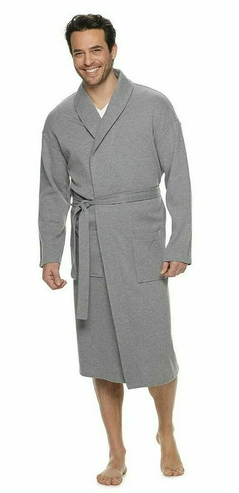 Croft & Barrow Grande y Alto Para Hombre Azul Gris Clásico Tejido Waffle Chal Cuello Bata Foto 2 de 3