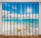 Blue Ocean Beach Starfish 3D 2 Panels Window Curtains Blockout Drapes Fabric