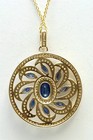 EFFY Blue Sapphire & Diamond Medallion Disc Necklace 14K Yellow Gold 3.81ctw — photo 5