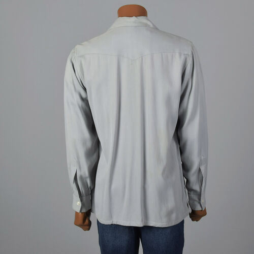 L 1950s Mens Gray Gabardine Shirt Jacket Van Heusen Rockabilly Wing Collar  VTG