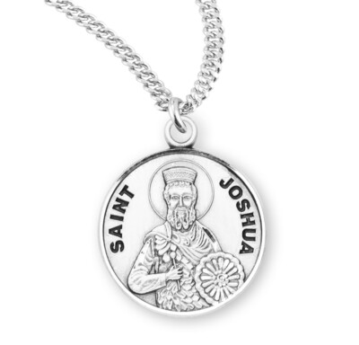 St Saint Joshua 7/8" (22mm) Sterling Silver Round Medal + 20" Chain | eBay
