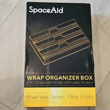 SpaceAid WrapNeat 3 in 1 Wrap Organizer with Cutter and Labels, Plastic Wrap