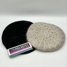 2 Vintage 1990s Winter Berets Beige Angora/Lurex  Black Polartech Fleece NWT/cb