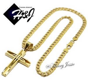 Authentic 24 6Mm Gold Plated Cuban Curb Link Necklace Cross Pendant Ga
