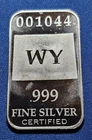 A Wyoming State Art Bar-1/2 Troy oz. .999 Fine Silver