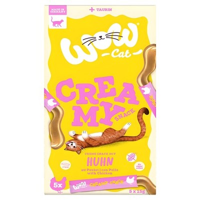 Wow Cat Creamy Snack mit Huhn 5 x 15 g, Katzensnack, NEU