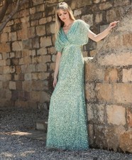 Mac Duggal Size 4 Green Draped Sleeve V-Neck Gown Sequins NWT