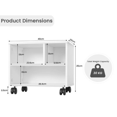 WOLTU Mobile Printer Stand 40x30x35cm with 3 Open Compartments Removable Trolley