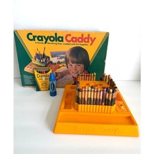 Vintage Rotating Crayola Caddy with Box, Crayons and Extra Sharpener 1978