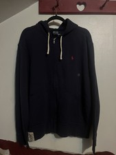 Vintage Men s Polo Ralph Lauren Navy Full Zip Cotton Hoodie Extra Large
