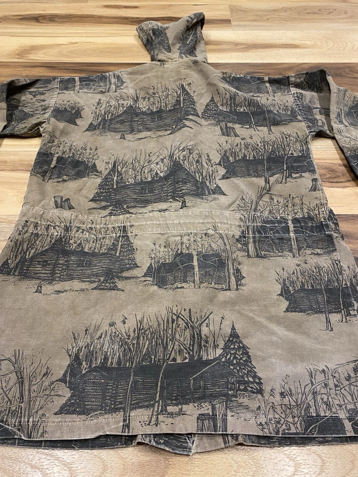 Vintage Michigan Rag Co Cabin Forest Print Hooded Canvas Jacket Distressed Rare - product detail image 8