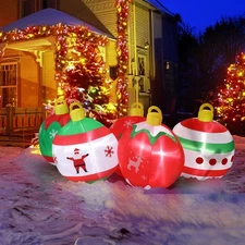 7 FT Lighted Five Christmas Balls Inflatable Decoration with Built-in LED Lights