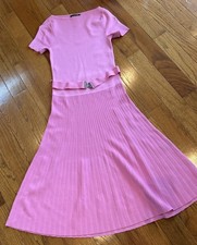 65 Vintage Ralph Lauren bubblegum Pink pleated Dress logo Belt M
