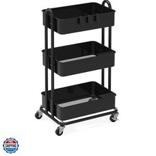 3-Tier Heavy Duty Metal Utility Rolling Cart, Black