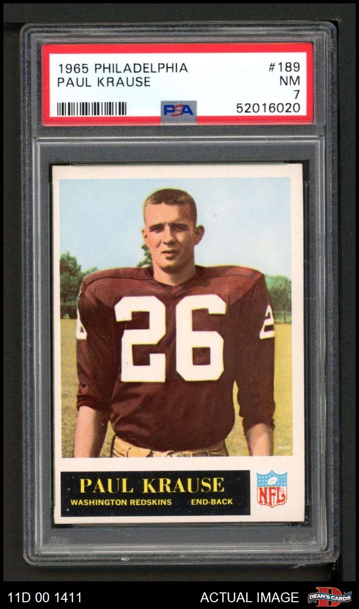 1965 Philadelphia #189 Paul Krause Redskins RC HOF Iowa PSA 7 - NM