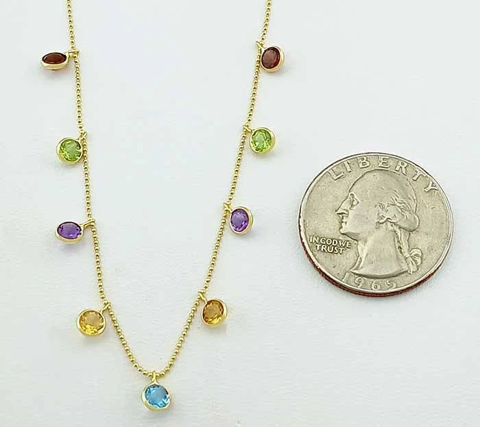 GENUINE MULTI-GEMSTONES NECKLACE SOLID 14k YELLOW GOLD - New With Tag - Image 2 of 4