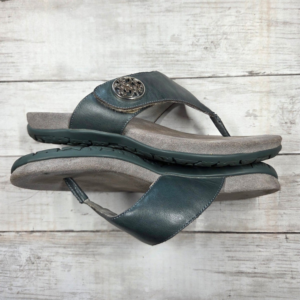 Alegria Thong Sandals Womens 37(7) Teal Mol-625 Leather Rocker Bottom Flip Flops View 5