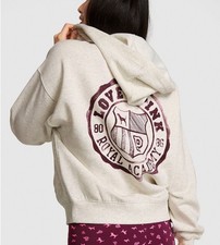Victoria s Secret PINK Love Logo Campus Fleece Full-Zip Hoodie Snow Heather XS