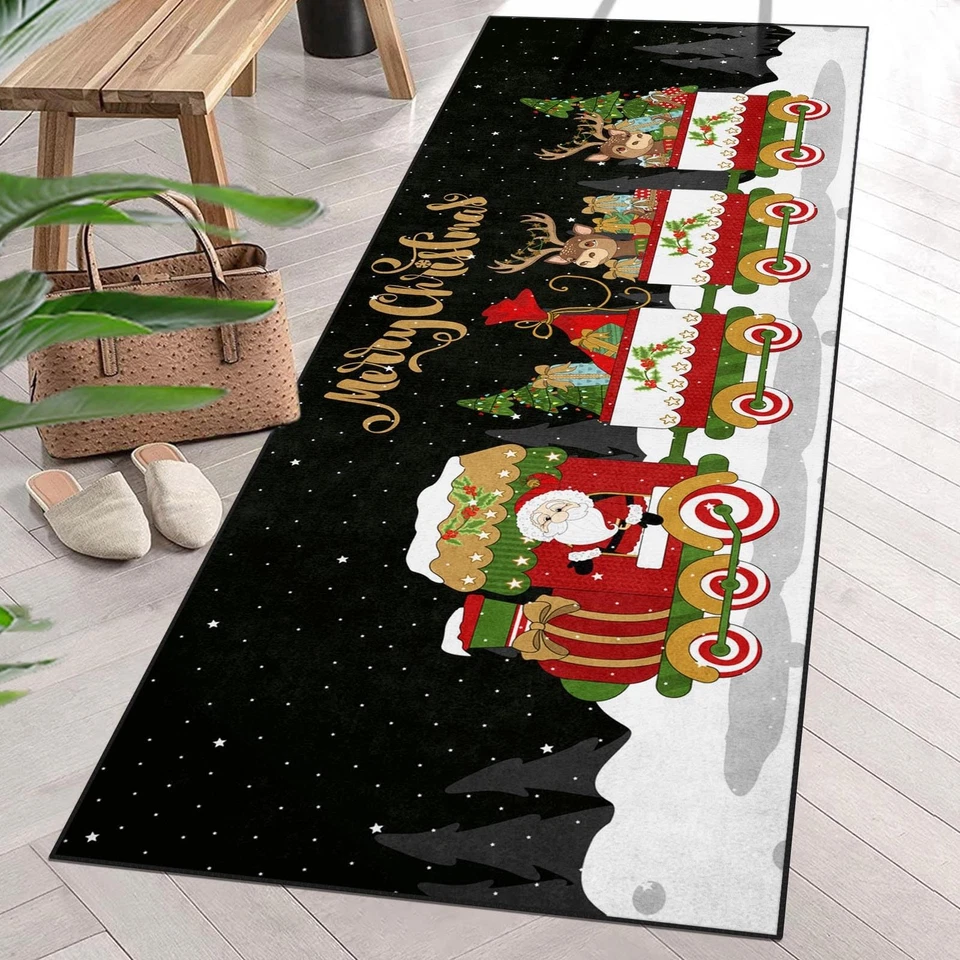 Alfombra Corredor Papá Noel Tren Navidad, 2'x 6' Happy Reindeer Penguin Área Antideslizante... Foto 3 de 4