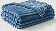 Large Ribbed Faux Fur Warm Fleece Throw Over Soft Sofa Bed Blanket Double & King